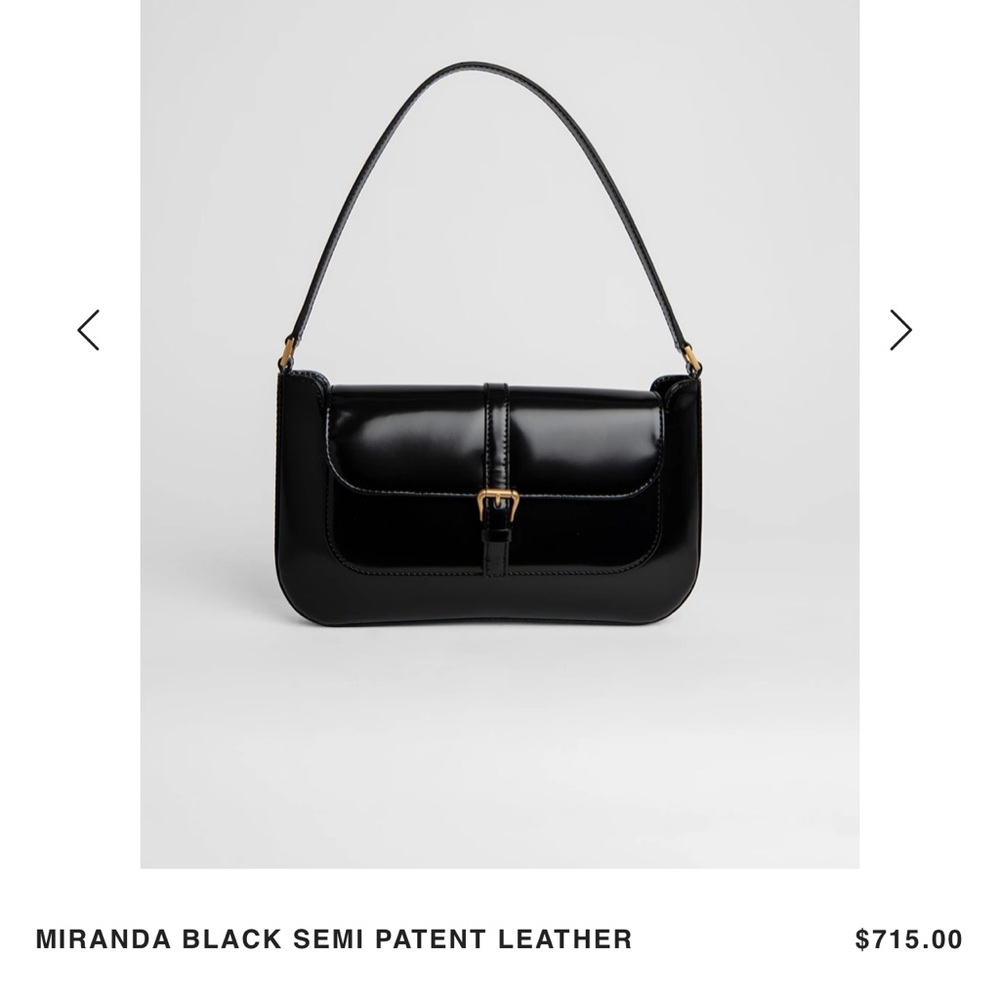 BY FAR Miranda Semi-Patent Leather Shoulder Bag in Black with Gold Hardware